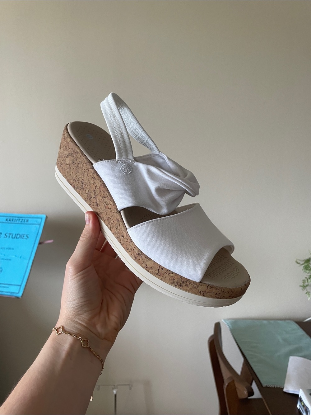 Bzees White Cork Wedge Slingback Sandal